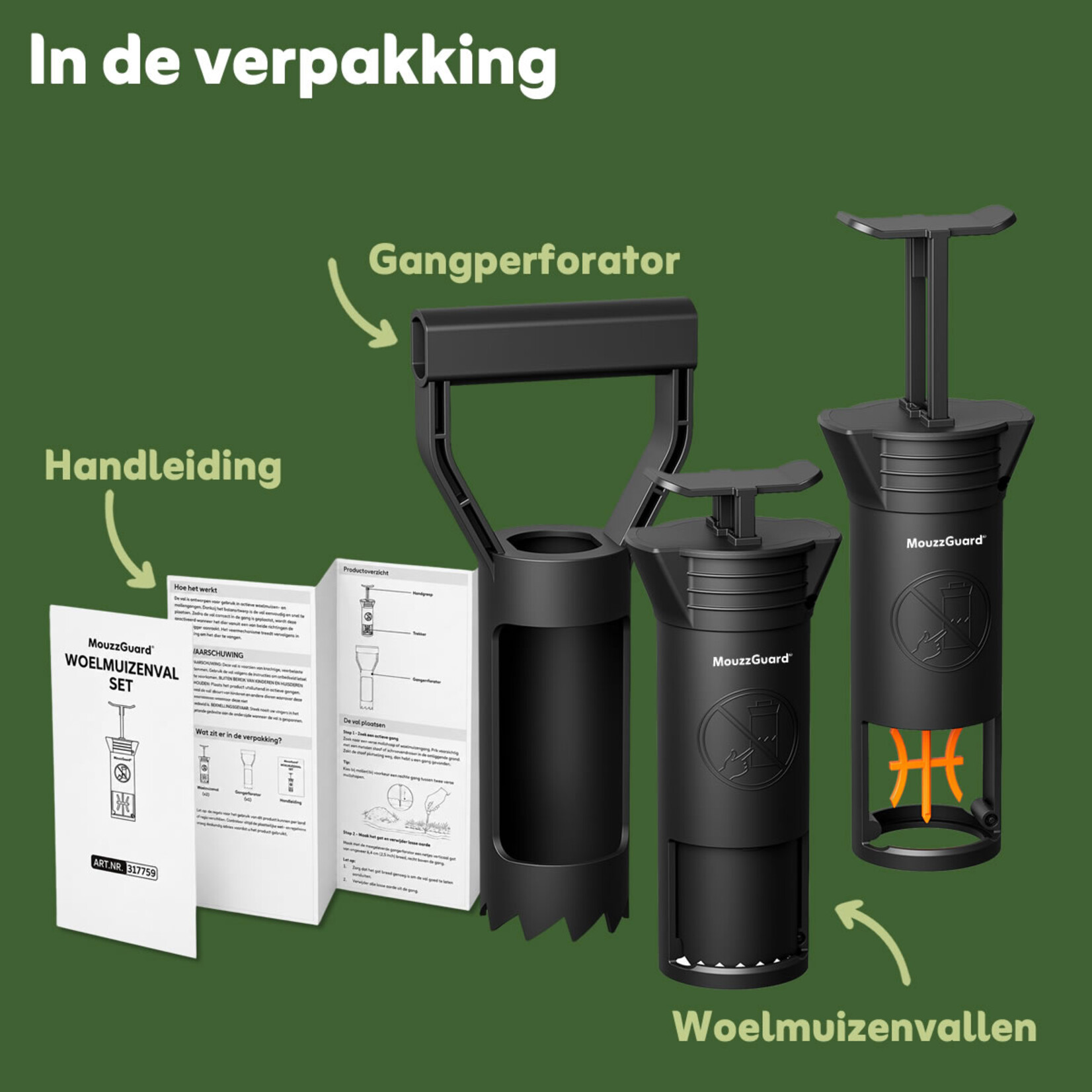 MouzzGuard® Woelmuizenval Set - 2 vallen + gangperforator