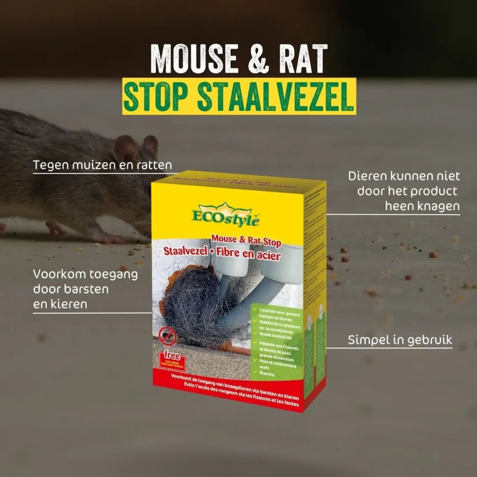 ECOstyle Mouse & Rat Stop Staalvezel 50 cm x 10 cm