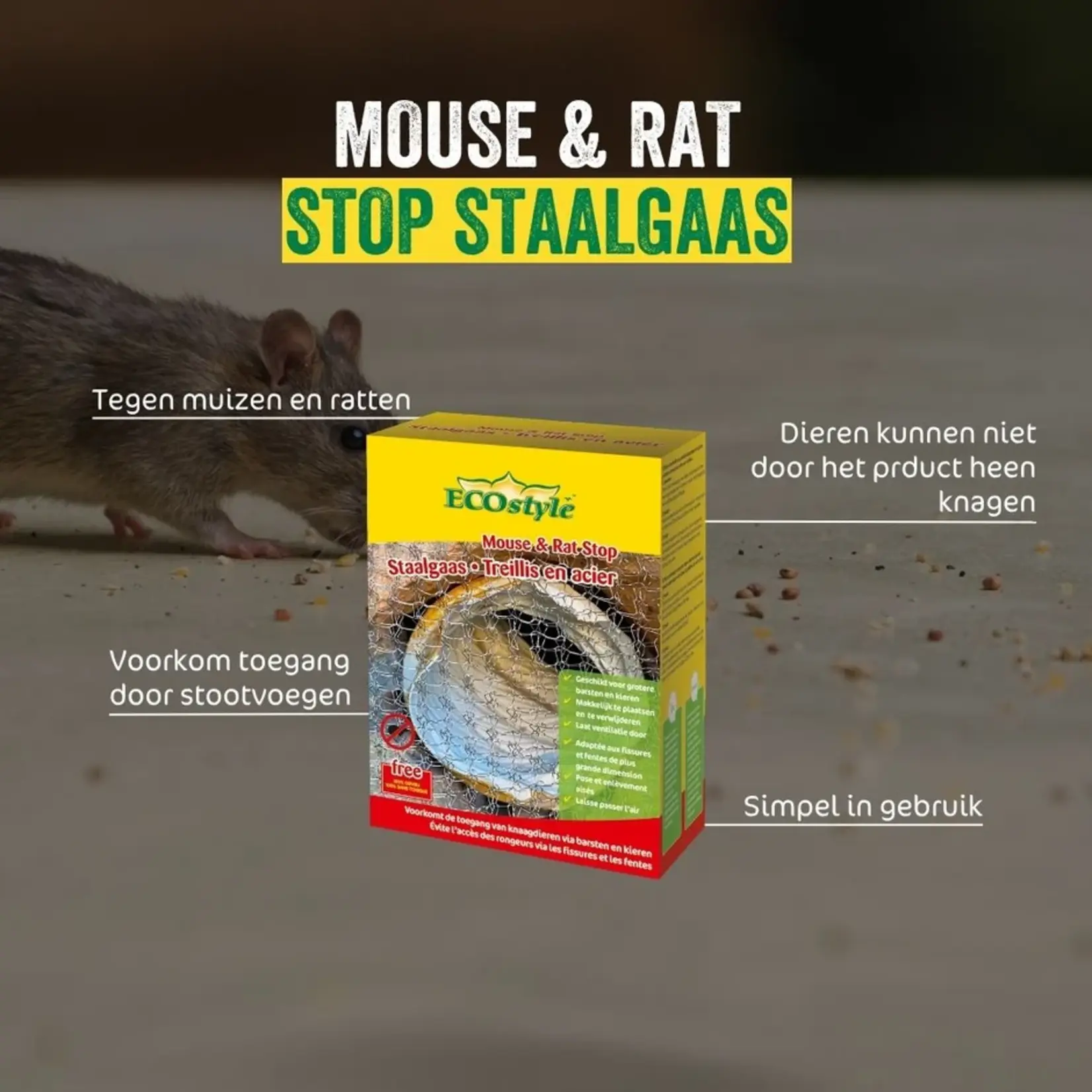 ECOstyle Mouse & Rat Stop Staalgaas 60 cm x 15 cm