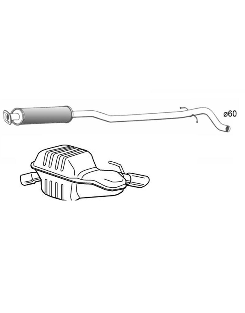 European Exhaust and Catalyst Uitlaatset, Einddemper + Middendemper Volvo S60 2.0, 2.3, 2.4