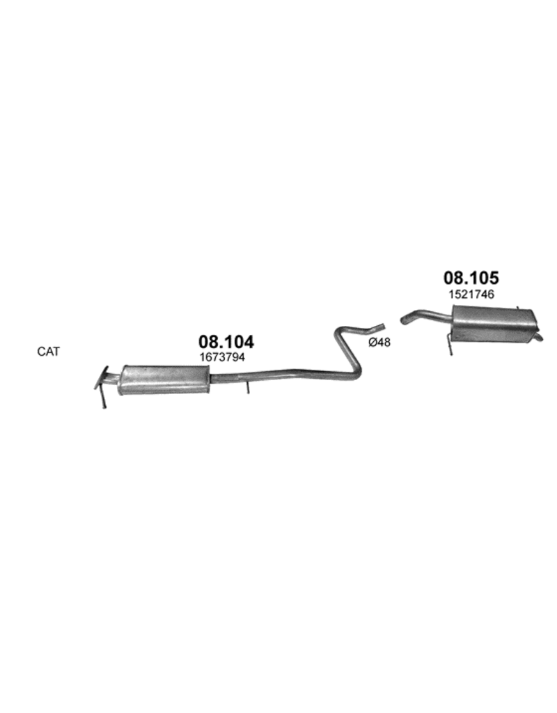 Polmo Uitlaatset, Middendemper + Einddemper Ford Fiesta 1.6