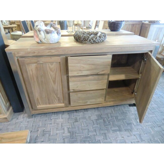 TEAK + RVS Dressoir 3 Laden