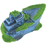 Ornament Polyresin Gezonken Half schip met Mos 13 x 6 cm