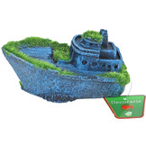 Ornament Polyresin Gezonken Half schip met Mos 13 x 6 cm