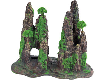 Ornament Polyresin Rotszuilen met Gat Mos en Boom 22 cm