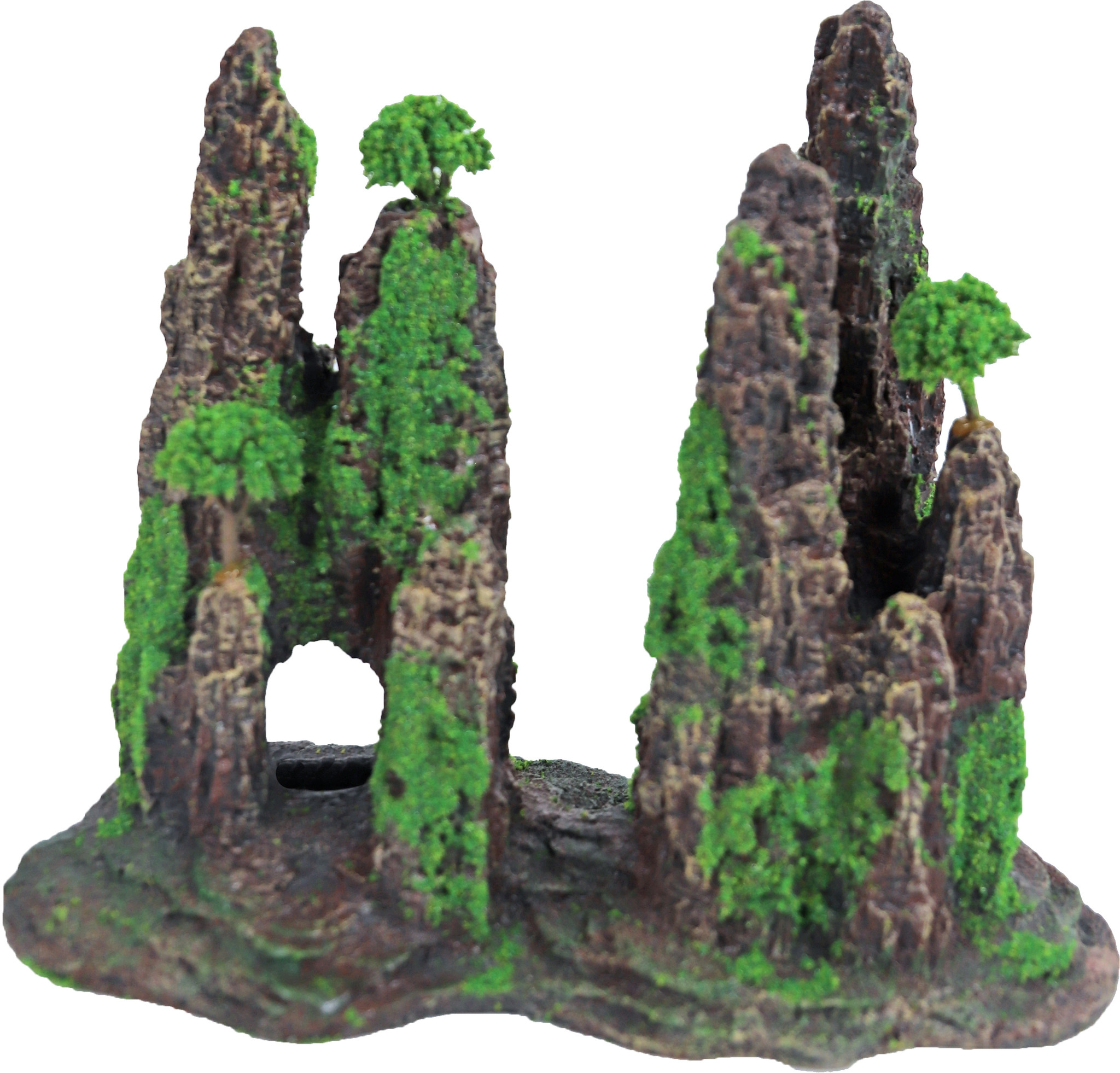 Ornament Polyresin Rotszuilen met Gat Mos en Boom 22 cm