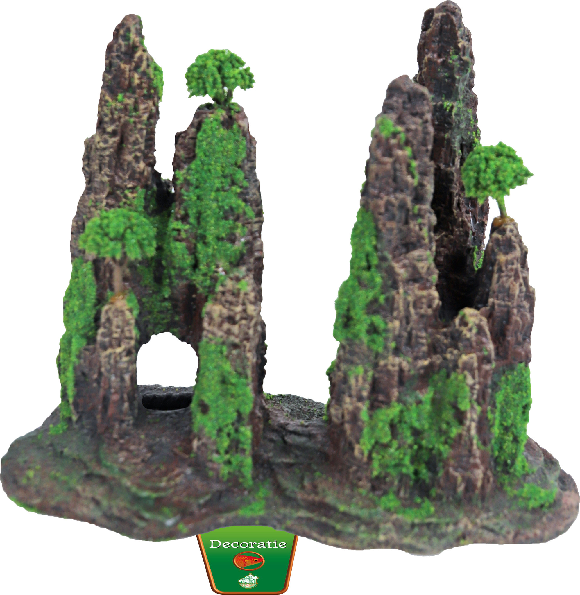 Ornament Polyresin Rotszuilen met Gat Mos en Boom 22 cm