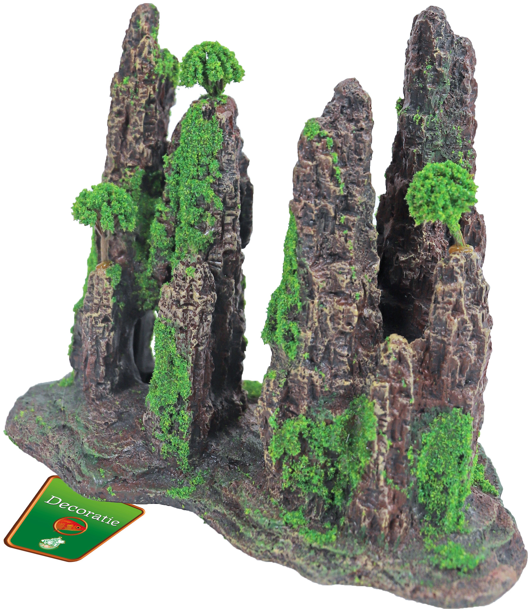Ornament Polyresin Rotszuilen met Gat Mos en Boom 22 cm