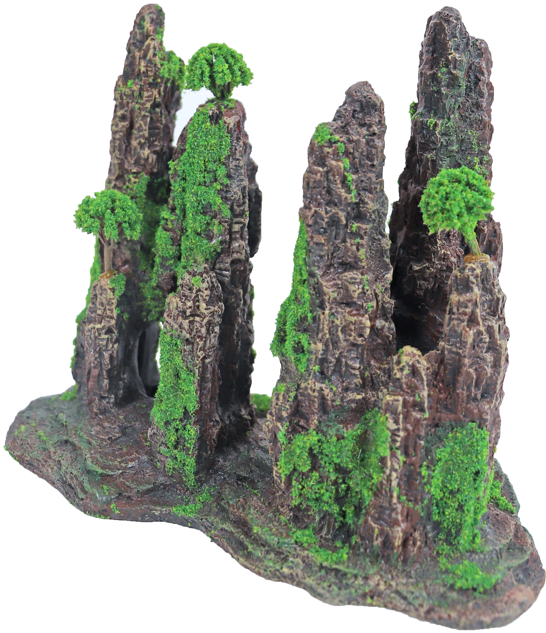 Ornament Polyresin Rotszuilen met Gat Mos en Boom 22 cm