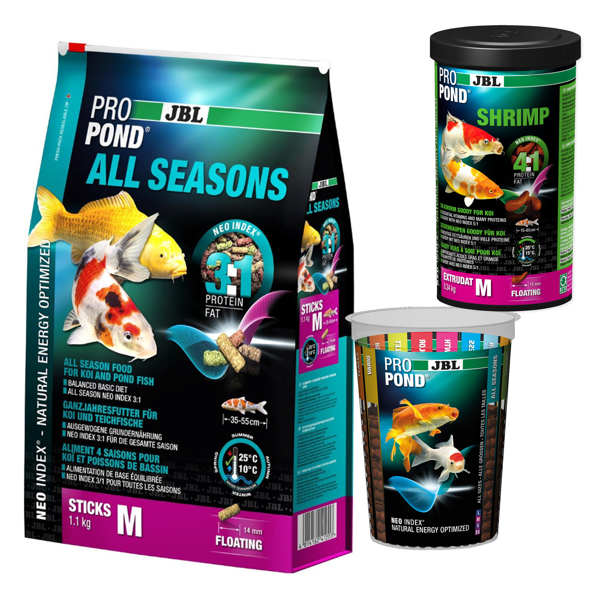ProPond All Seasons M 1,1kg + Shrimp M 0,34kg + GRATIS maatbeker