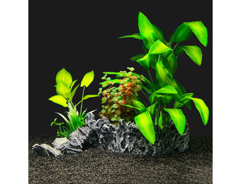 Aquarium decoratie set Steen Kunstplanten