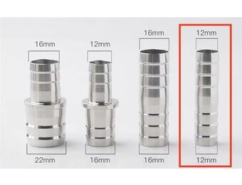 RVS slangpilaar koppelstuk voor slang 12-16mm