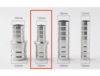 RVS slangpilaar verloop koppelstuk voor slang 12-16mm naar 16-22mm
