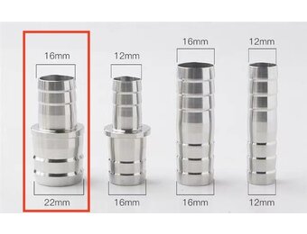 RVS slangpilaar verloop koppelstuk voor slang 16-22mm naar 22-26 mm