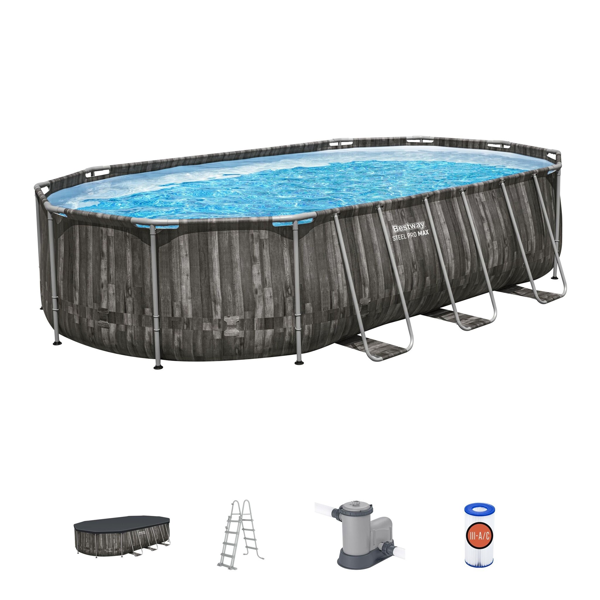 Zwembad power steel set ovaal hout 610