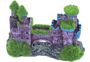 ornament kasteel dubbel met brug en mos, 11x5 cm