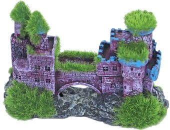 ornament kasteel dubbel met brug en mos, 11x5 cm