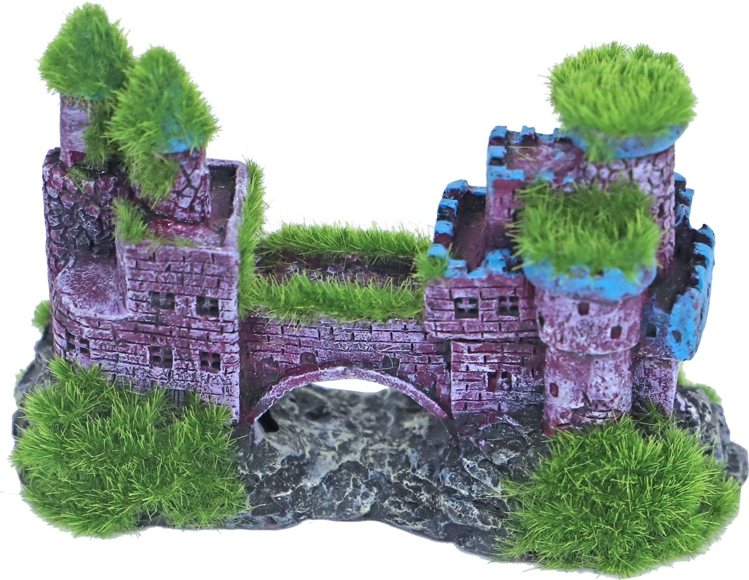ornament kasteel dubbel met brug en mos, 11x5 cm