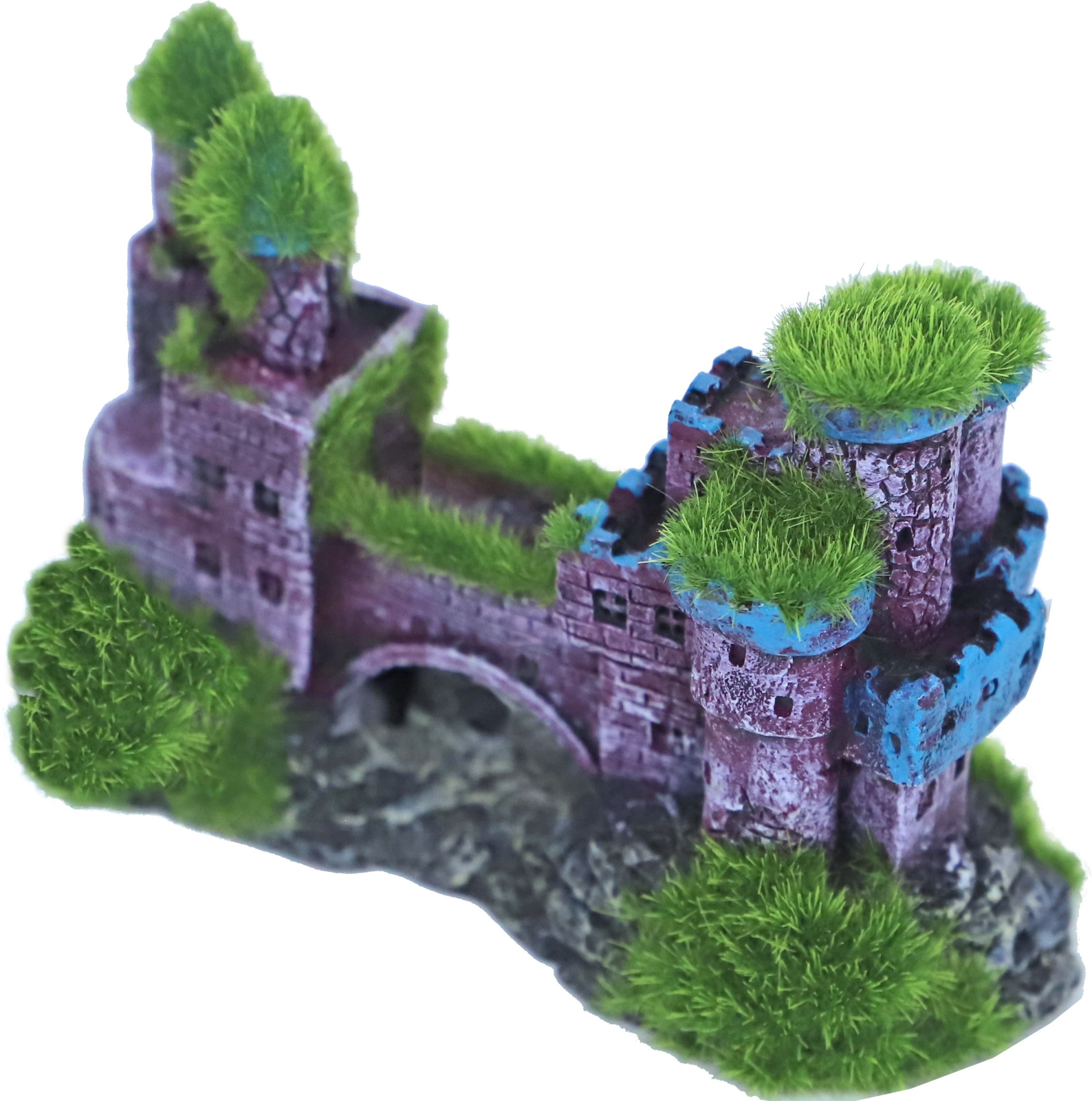 ornament kasteel dubbel met brug en mos, 11x5 cm