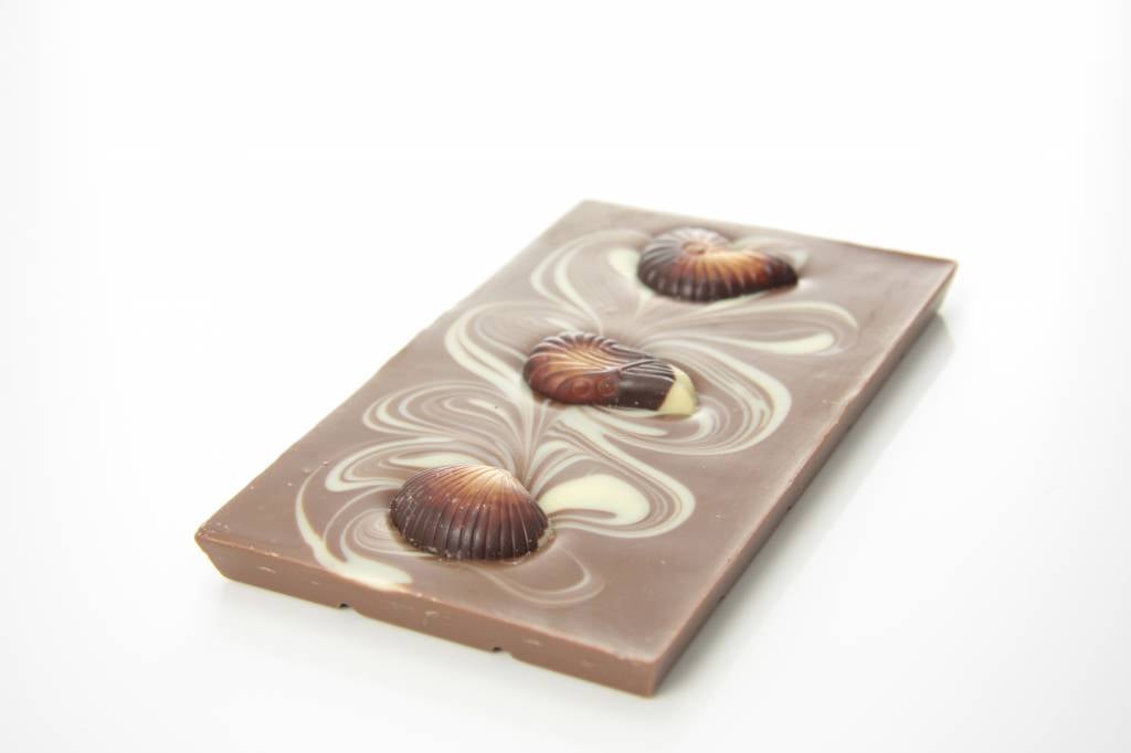 A milk chocolate bar with chocolate seafood