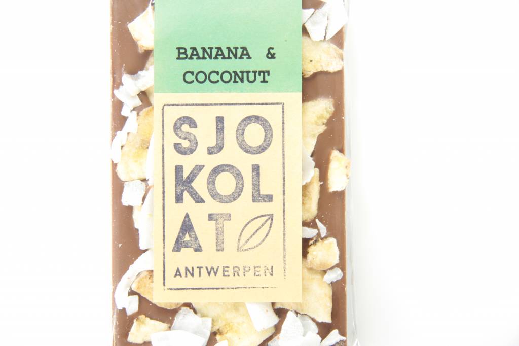 A bar of milk chocolate with banana and coconut