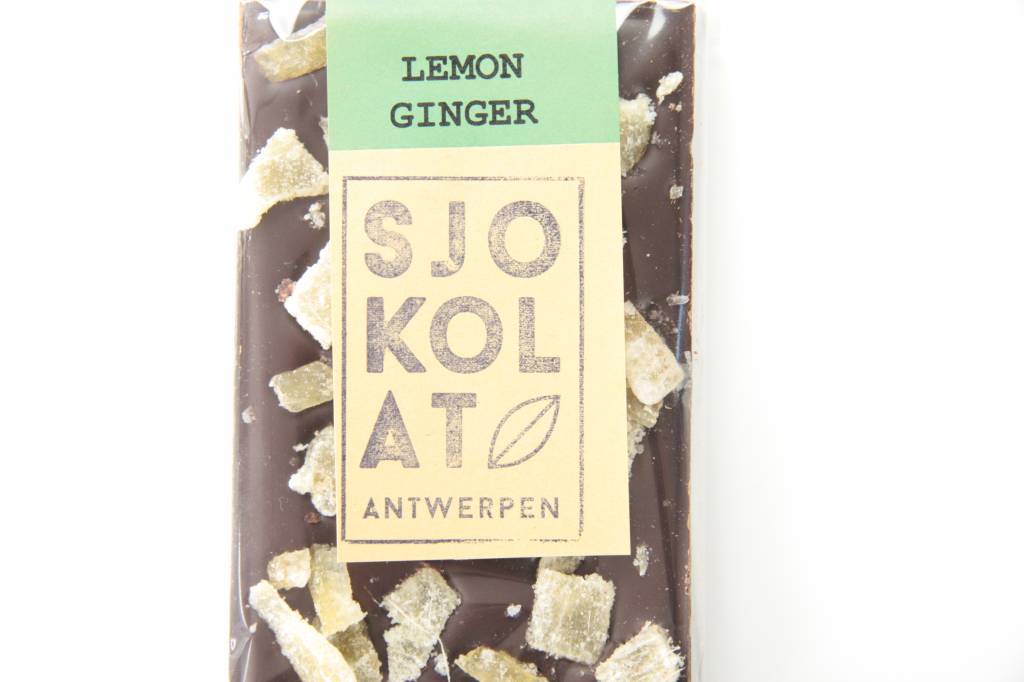 A dark chocolate bar with ginger and lemon