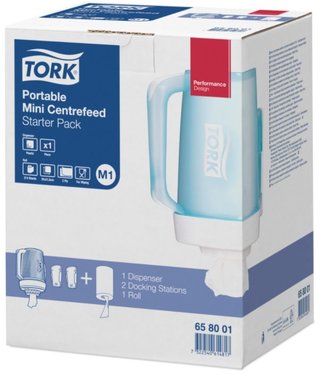 Tork Tork Starterpack Draagbare Mini Centerfeed Poetspapier Dispenser Kunststof Wit/Turquoise M1