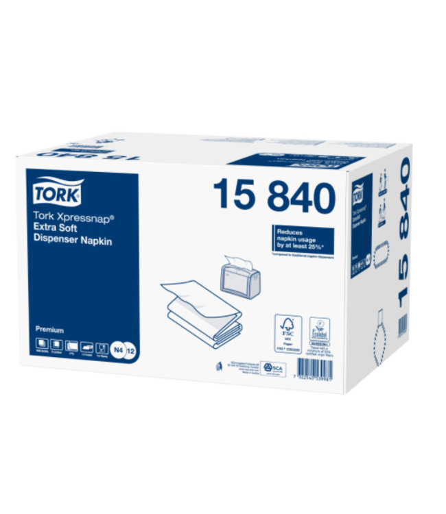 Tork Xpressnap® dispenserservet 21,6x33cm 2-laags 1/4-vouw wit 5x100x8