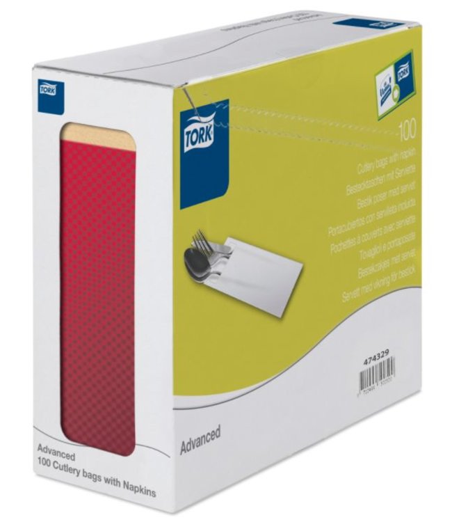 Tork bestekzakje burgundy met 2-laags servet cream 5x100