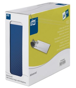 Tork Tork bestekzakje midnight blue met 2-laags servet wit 5x100