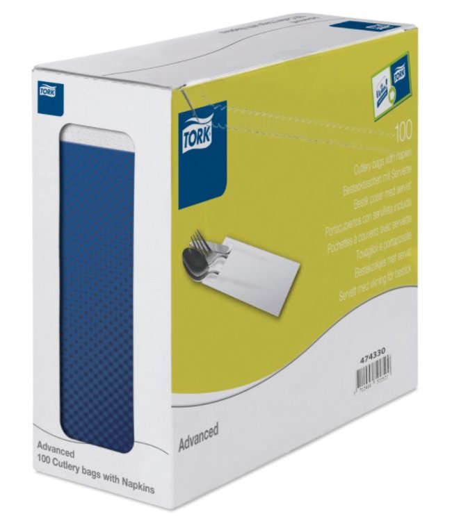 Tork bestekzakje midnight blue met 2-laags servet wit 5x100