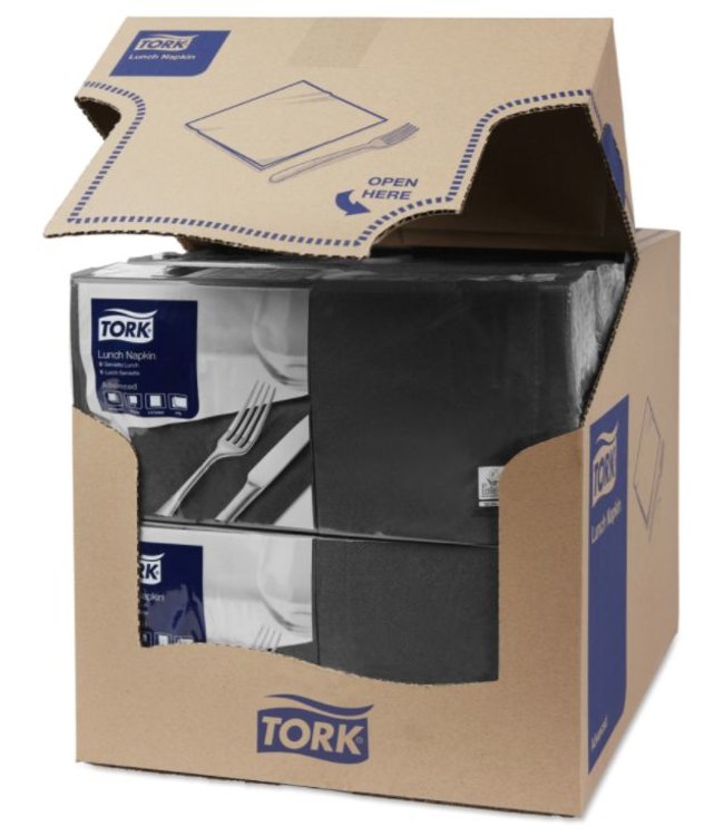 Tork tissue servet 33x33cm 2-laags 1/4-vouw zwart 10x200
