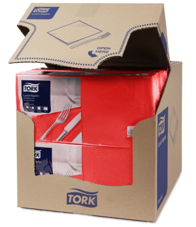 Tork tissue servet 33x33cm 2-laags 1/4-vouw rood 10x200