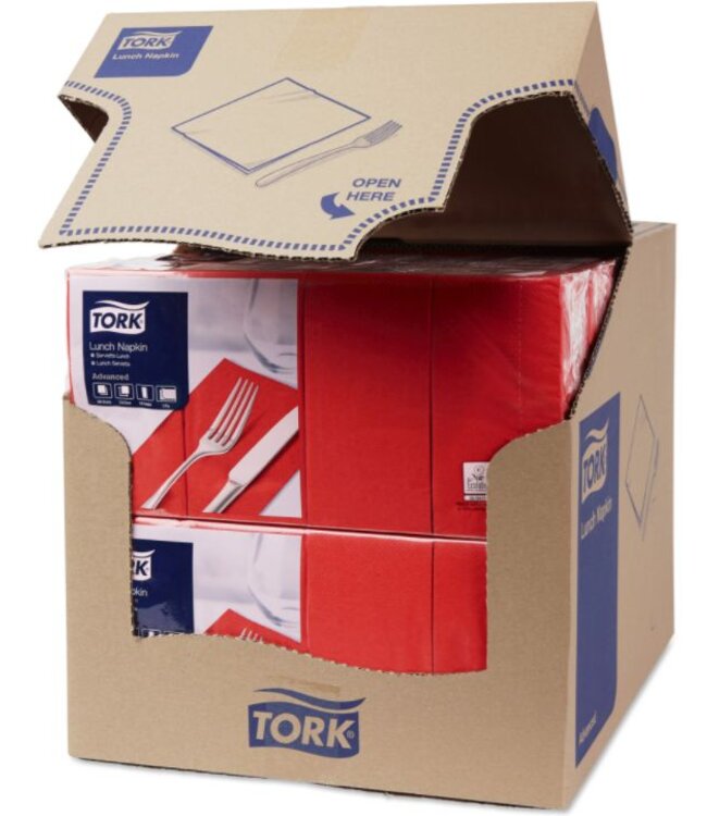 Tork tissue servet 33x33cm 2-laags 1/8-vouw rood 10x200