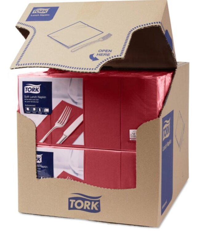 Tork tissue servet 33x33cm 3-laags 1/8-vouw burgundy 10x150