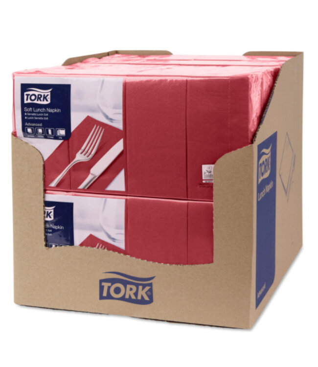 Tork tissue servet 33x33cm 3-laags 1/8-vouw burgundy 10x150