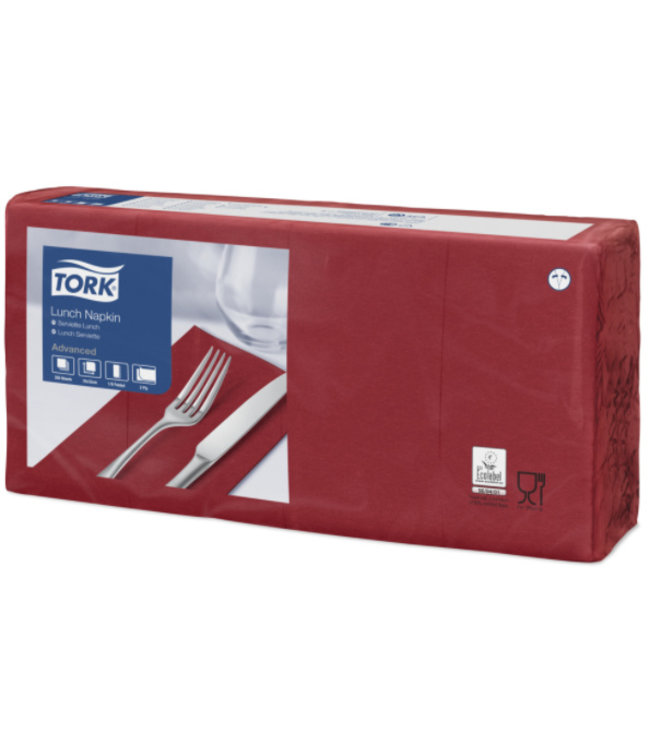 Tork tissue servet 33x33cm 2-laags 1/8-vouw burgundy 10x200