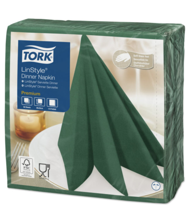 Tork LinStyle® servet 39x39cm 1/4-vouw mountain pine green 12x50