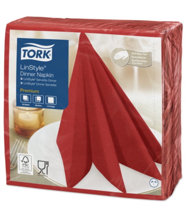 Tork LinStyle® servet 39x39cm 1/4-vouw rood 12x50