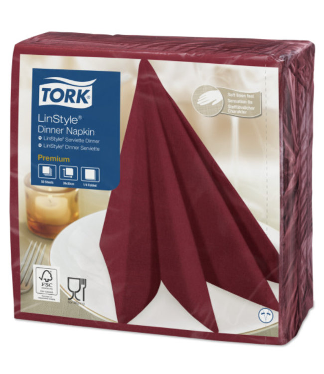 Tork LinStyle® servet 39x39cm 1/4-vouw burgundy 12x50
