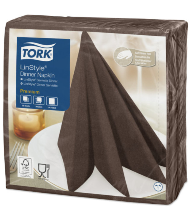 Tork LinStyle® servet 39x39cm 1/4-vouw cocoa 12x50