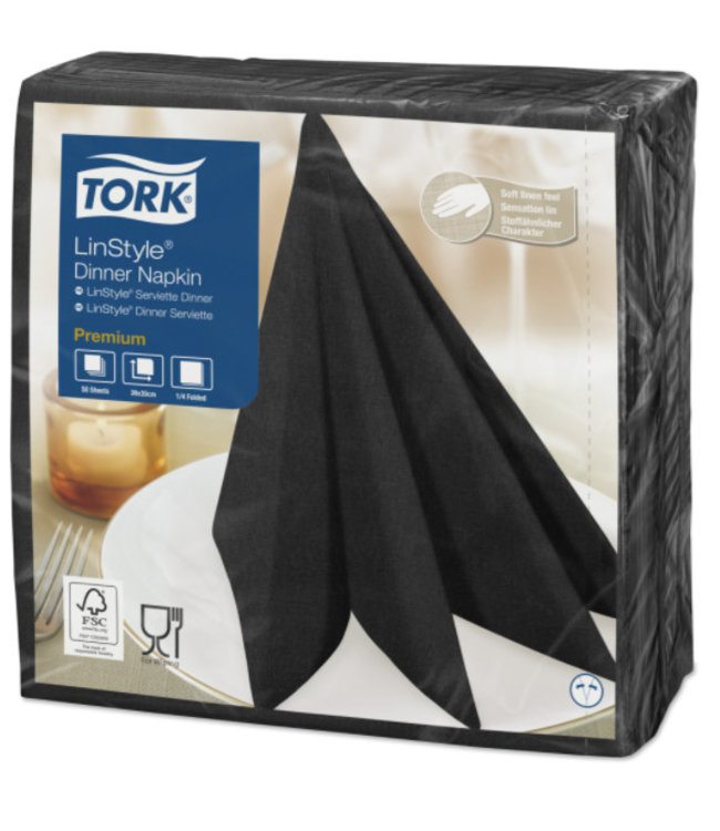 Tork LinStyle® servet 39x39cm 1/4-vouw zwart 12x50