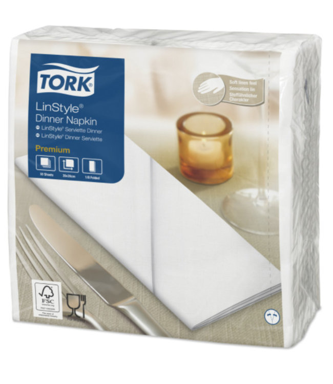 Tork LinStyle® servet 39x39cm 1/8-vouw wit 12x50