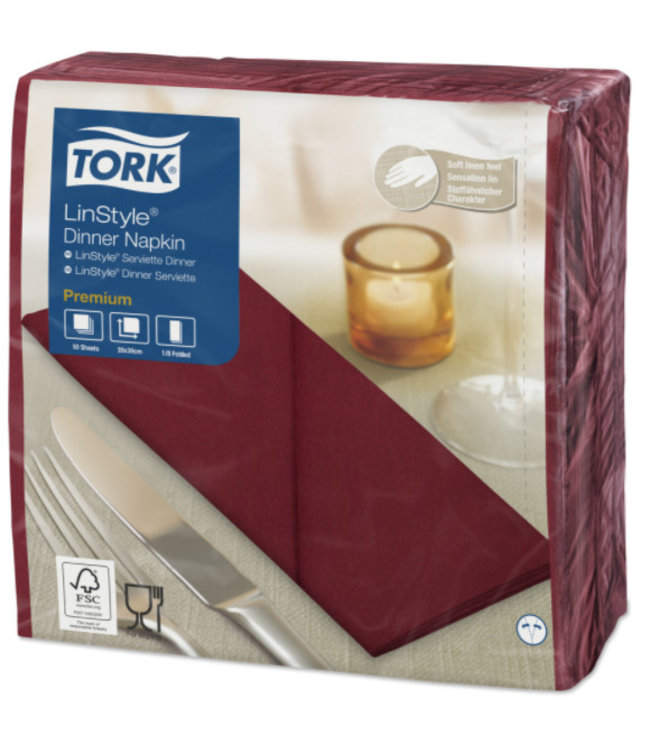 Tork LinStyle® servet 39x39cm 1/8-vouw burgundy 12x50