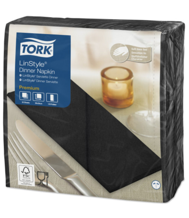 Tork LinStyle® servet 39x39cm 1/8-vouw zwart 12x50