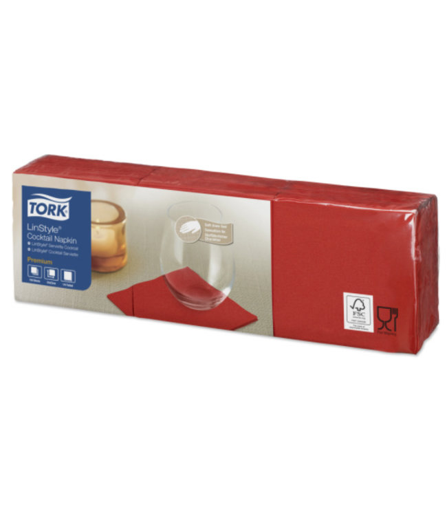 Tork LinStyle® servet 23x23cm 1/4-vouw rood 10x150