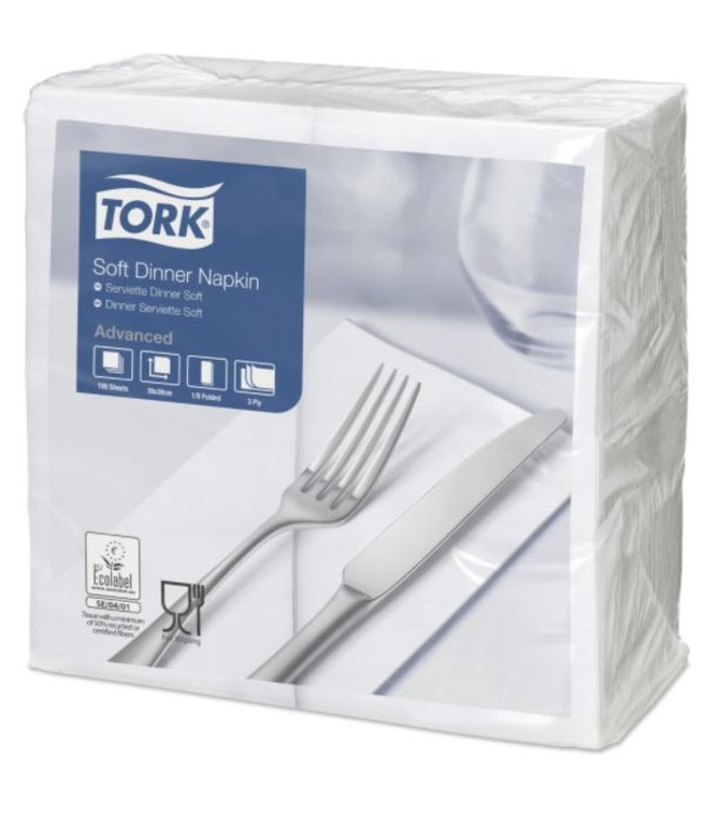 Tork tissue servet 39x39cm 3-laags 1/8-vouw wit 12x100