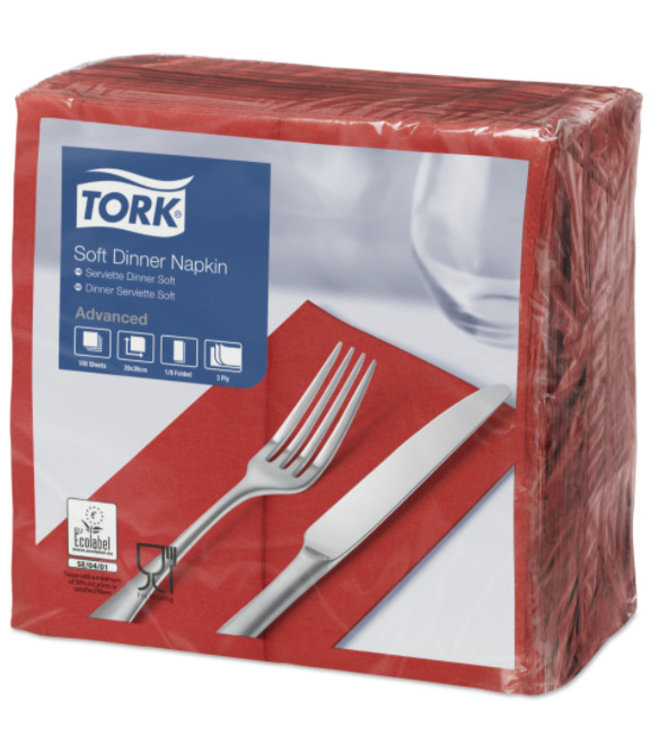 Tork tissue servet 39x39cm 3-laags 1/8-vouw rood 12x100