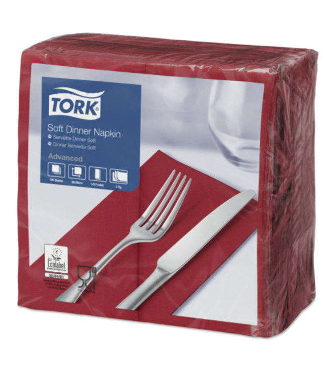 Tork tissue servet 39x39cm 3-laags 1/8-vouw burgundy 12x100