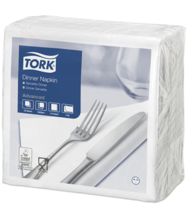 Tork tissue servet 39x39cm 2-laags 1/4-vouw wit 12x150